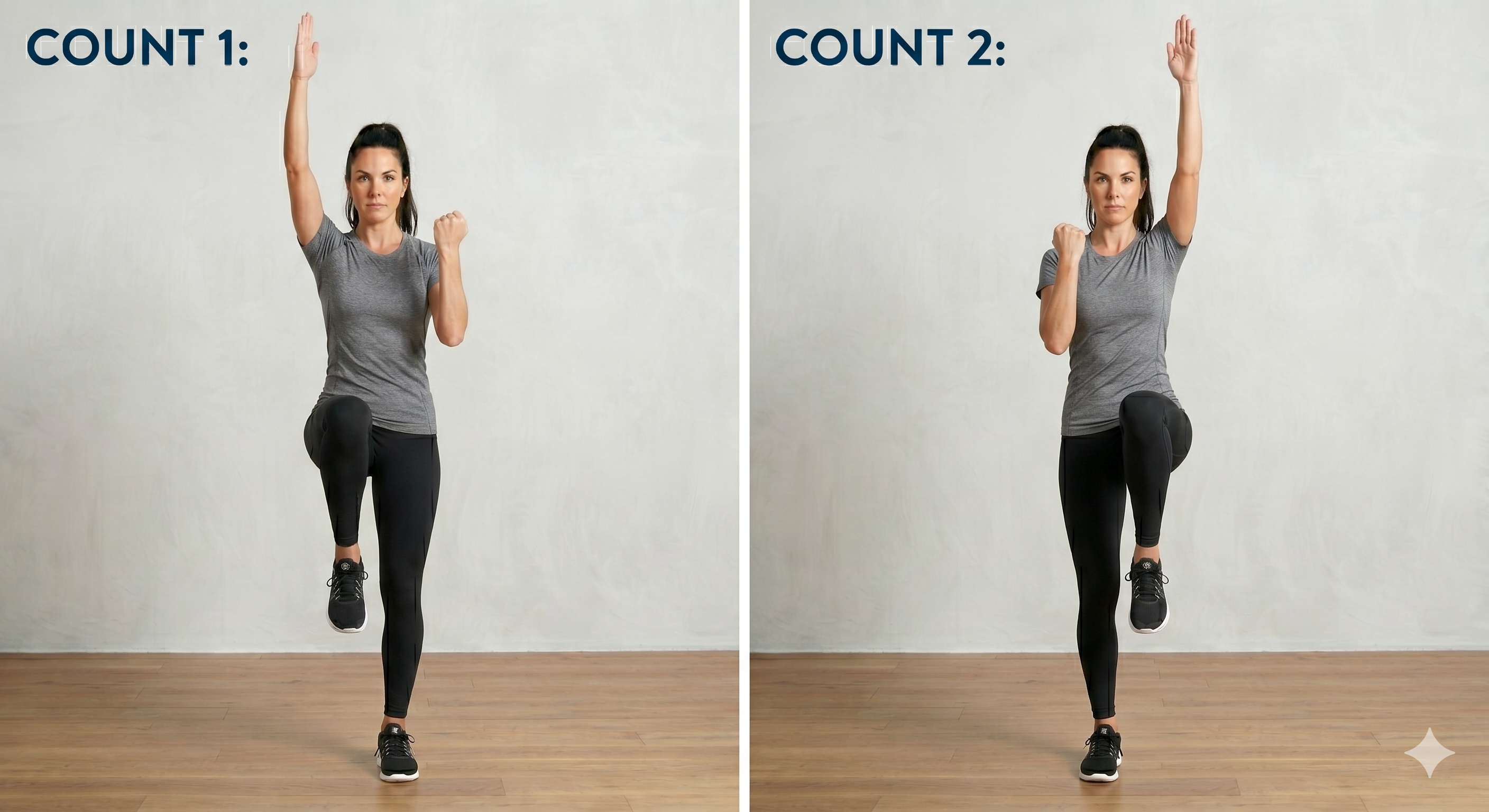 AEROBICS MARCH WITH OVERHEAD REACH & FIST PULL